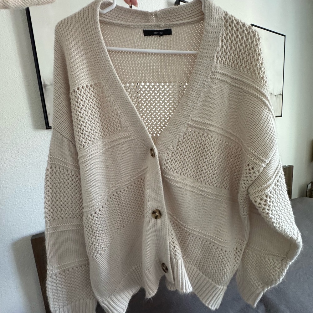 Beige Knit Cardigan Sweater